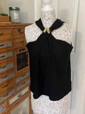 Michael Kors Sleeveless Halter Top in Black / Gold Accents - SM- NWT